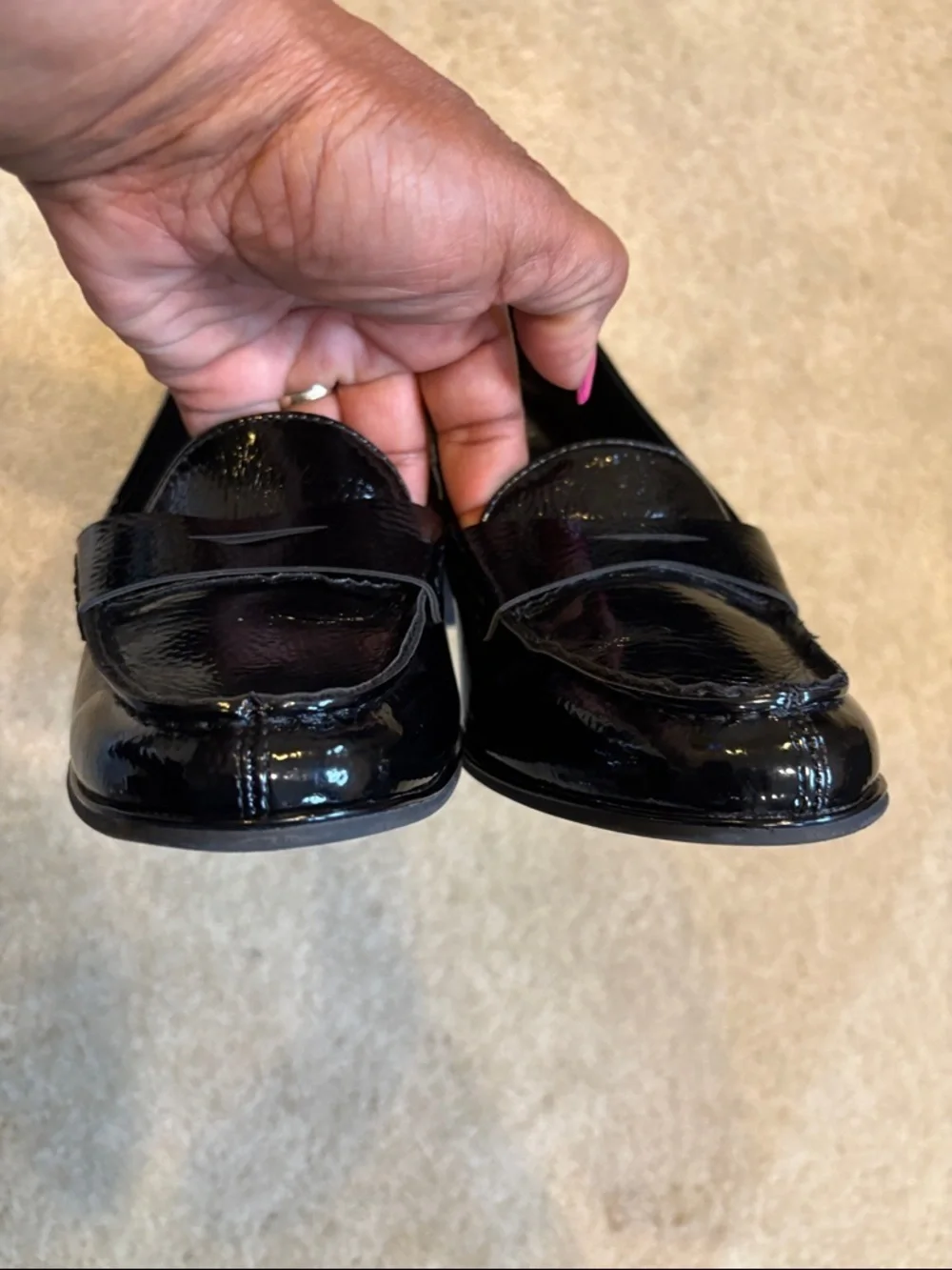 Jones New York Signature Black Faux Patent Leather Block Heel Loafers-Size 9.5